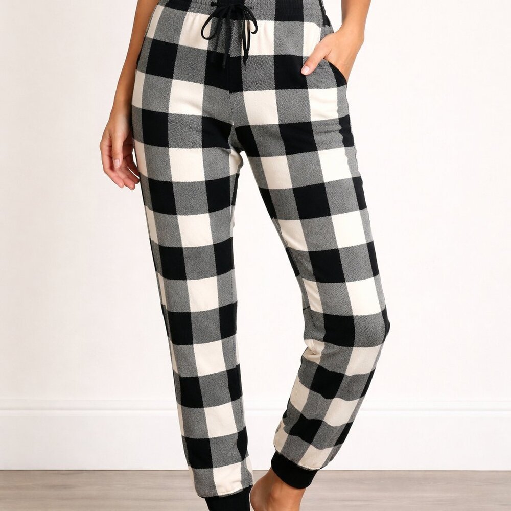 J.Crew Women’s Flannel Pants XS Blue White Check 100% Cotton Drawstring Waist